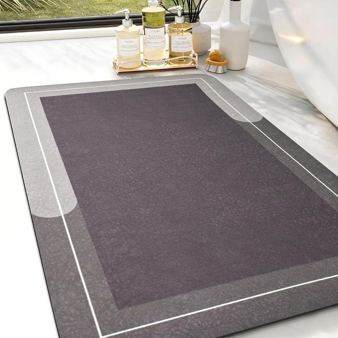 Large Bath Mat Rug, Rubber Non Slip Bath Mat Super Absorbent Quick Dry Bathroom Floor Mat Thin Bathroom Rugs Fit Under Door-Shower Rug for in Front of Bathtub Shower, Brown, Easy to clean, 23.6"x35.4"