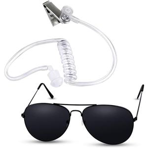 Twdrer 2-Piece Spy Agent Costume Set with Earpiece & Sunglasses, Secret Service Security Guard Accessories for Men Wome, Halloween Cosplay Party
