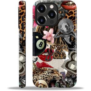 Compatible with iPhone 12 Pro Max Case - Dual-Layer Protection, Hard Shell with Silicone Interior,Slim Scratch Resistant Shockproof for Woman Men - Leopard Print Retro Collage