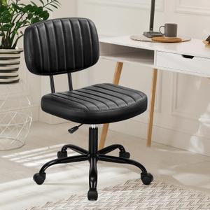 DUMOS Armless Office Desk Chair, Small Height Adjustable Computer Task Chair with Low Back Lumbar Support and 360 Swivel Rolling Wheels for Small Space, Kids and Adults, Dark Black