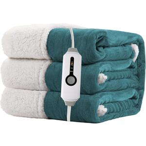 Electric Heated Blanket 72"x84" Full Size for Safe All Night Rest, Dual-Sided Microplush Sherpa for Bedroom Couch Use, 4 Heat Settings & 10 Hours Auto Off Energy Saving, Machine Washable-Teal