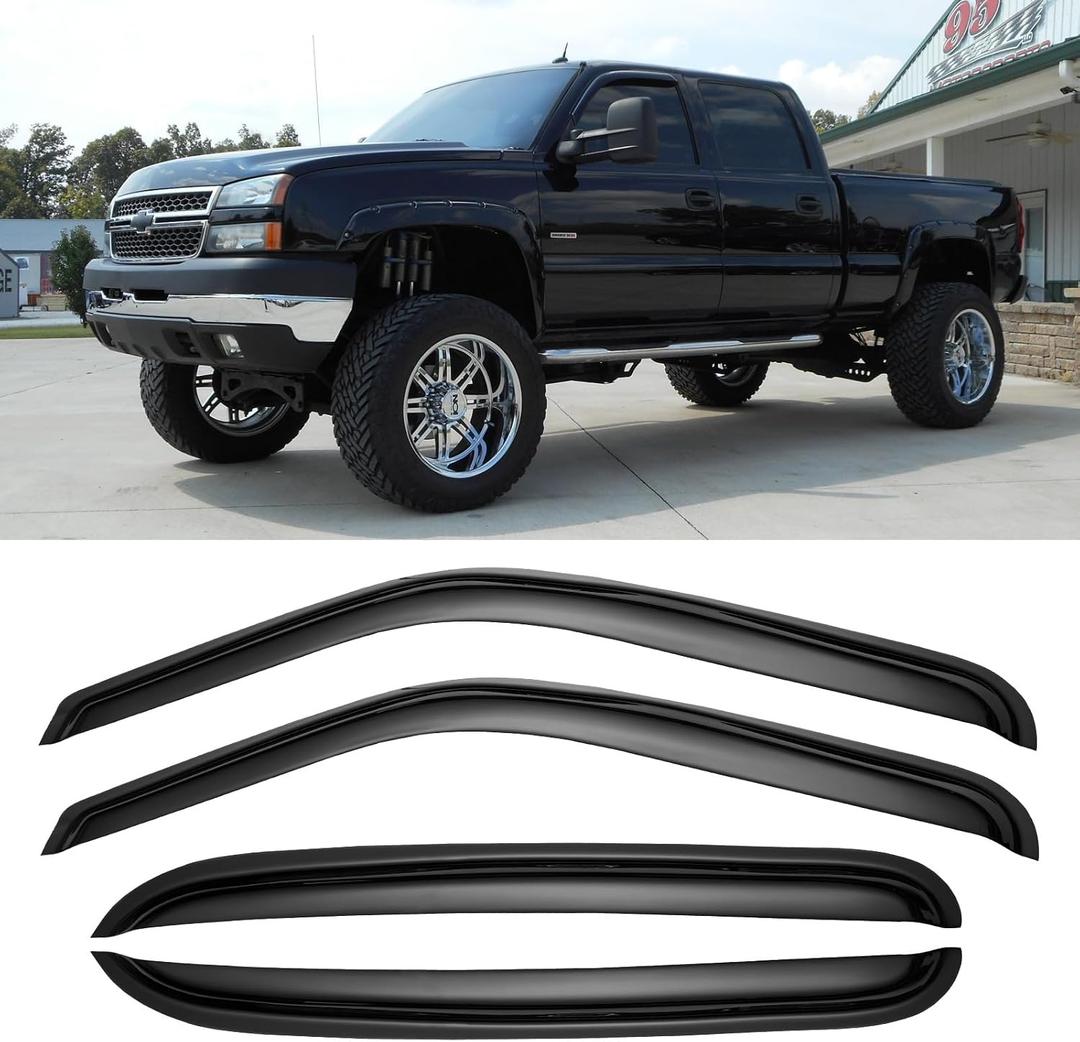 Window Rain Guards for 2001-2007 Chevy Silverado/Sierra,Window Visors Vent Shade Deflector for 2002-2006 Avalanche/Escalade/Suburban, 2001-2006 Yukon XL,for Crew Cab ONLY