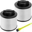 2 Pack DXVC4001 Cartridge Filter Replacement Fit for 4-5 Gallon Wet/Dry Vacuum Cleaners DXV04T, DXV05P, DXV05S, DXV06G, DXV08SA, DXV08S,DXV08SL, Washable and Reusable