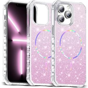 Compatible with iPhone 12 Pro Max Case & iPhone 13 Pro Max Case Magnetic Glitter iPhone 12&13 Pro Max Phone Cases 6.7" with Curly Wavy Design [Bling & Cute][Compatible with Mag-Safe],Pink