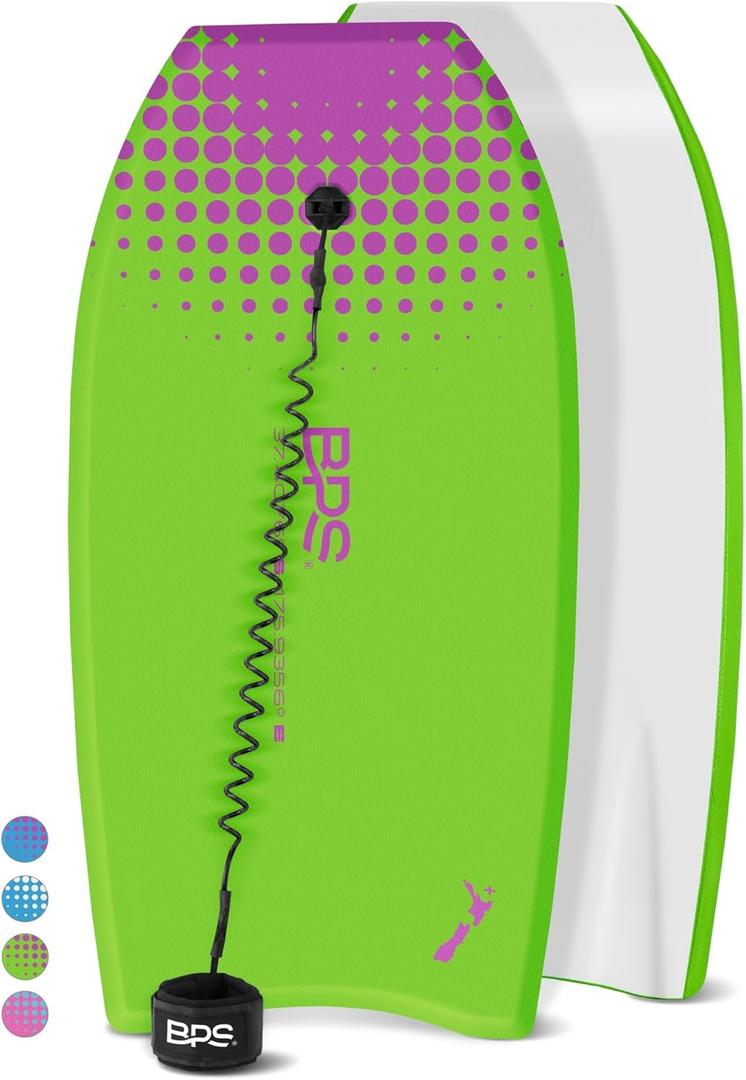 BPS 'Storm' Bodyboard with Premium Coiled Leash - Lightweight with EPS Core, Durable for All Wave Conditions (37 Inch, 12 Green Purple)