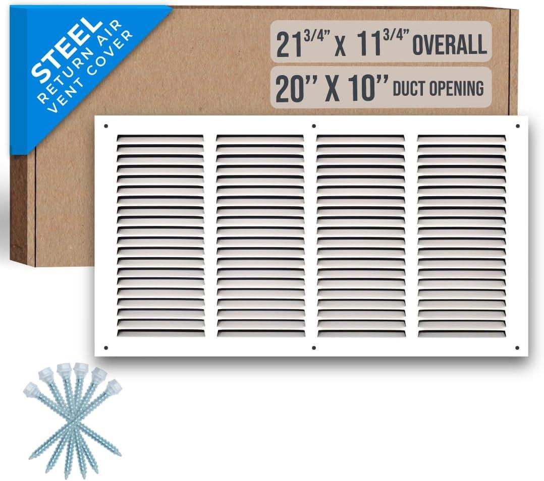 Fits 20x10 Duct Opening | Steel Return Air Grille by Handua | Vent Cover Grill for Sidewall and Ceiling | White | HVAC Cold Air Intake Grille | Outer Dimensions: 21.75"W X 11.75"