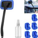 desin Car Windshield Cleaner Tool with Extendable Handle, Inside Auto Window Glass Cleaning Kit with 5 Washable Microfiber Pads, Streak-Free Defogger Wand for Deep Dashboards & SUVs