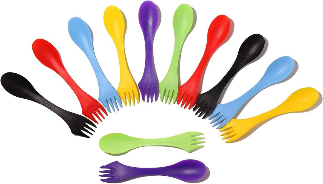 Arroyner 30Pcs Plastic Sporks Tritan Sporks 3 in 1 Travel Fork for Camping, Travel, Home, Restaurant (7 Inch)