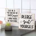 Jetec 2 Pieces Farmhouse Bathroom Signs Decor Wooden Box Sign Funny Bathroom Wall Art Rustic Wood Plaque Please Seat Yourself Decor for Home Restroom(Yellow)