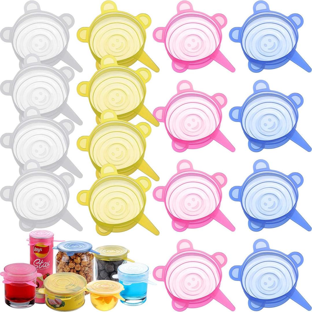 Patelai 16 Pack Silicone Jar Covers Same Size Silicone Jar Cap Stretch Lids Thicker Reusable Container Cover, Expandable Food Storage Covers Dishwasher and Freezer Safe 2.6-3.3 Inch(Multicolor)