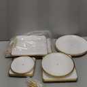 Lzerking 13pcs Dessert Table Display Set, 6 3-Tiered Cupcake Stands (3round & 3square) with 4 Trays & 3 Tongs, White Gold Plastic for Wedding, Tea Party, Baby Shower Decor, Birthday Party Decoration