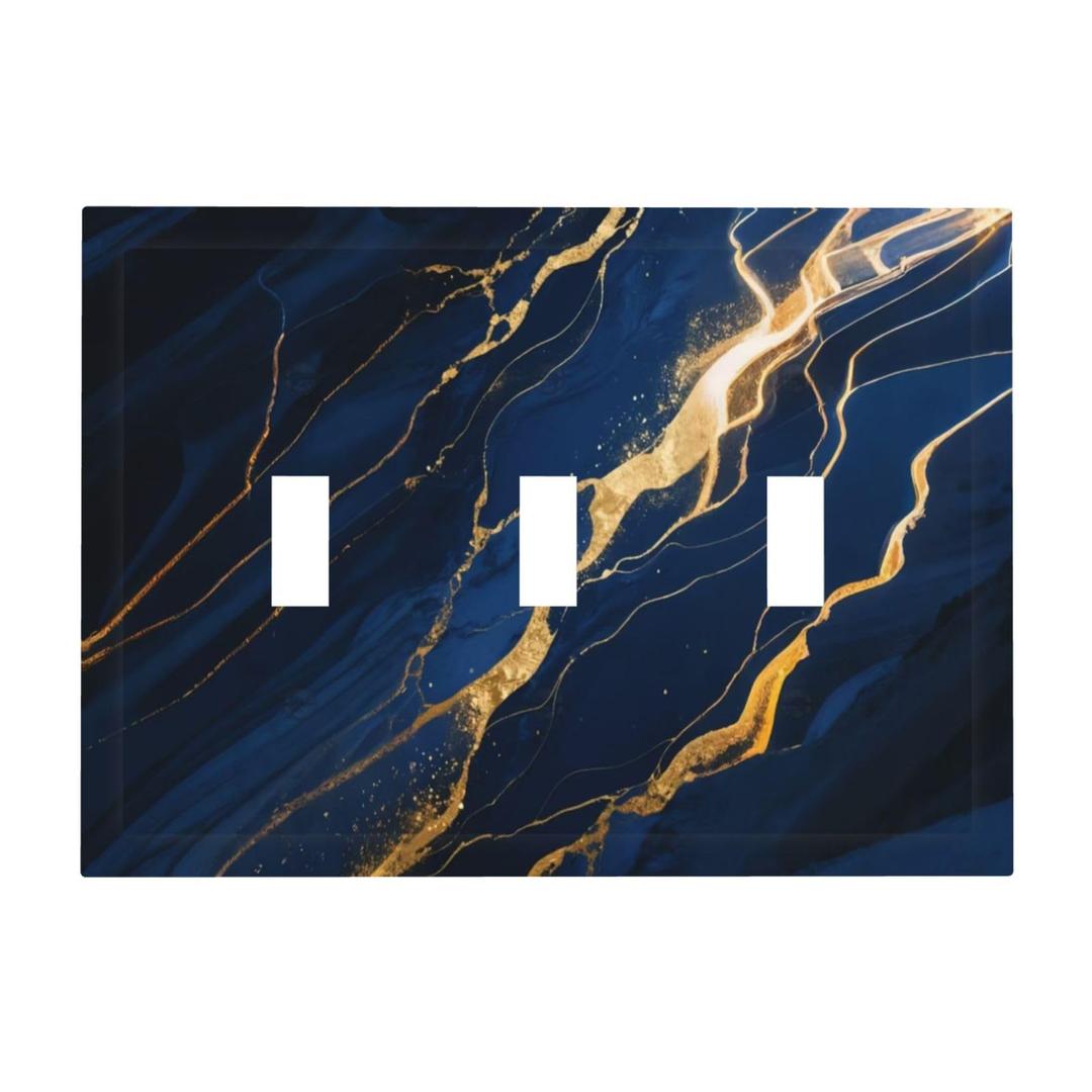 Qwrvxjis Navy Blue Goldabstract Marble Light Switch Cover 3 Gang Triple Toggle Minimalist Luxury Glitter Decorative Switchplates Electrical Faceplate Wall Plate Dimmer for Home Bathroom Kitchen
