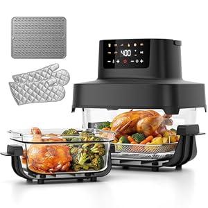 YUKO Smart Glass Air Fryer Non Toxic, 6.3QT & 4.4QT Air Fryer with Dual Glass Baskets with Lids, 8-in-1 Portable Air Fryers Cristal, PFOA & PFAS-Free, Dishwasher Safe, Ideal Kitchen Gift