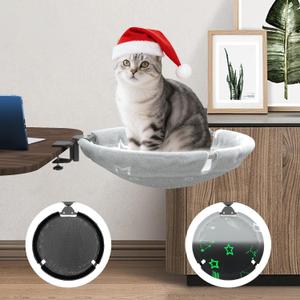 SAMAH Rotatable Cat Desk Bed, Suspended Luminous Cat Desk Hammock, Removable Faux Fur Fabric Supports Up to 30lbs, Suitable for Office Desk, Game Table, Gifts for Cats Pets