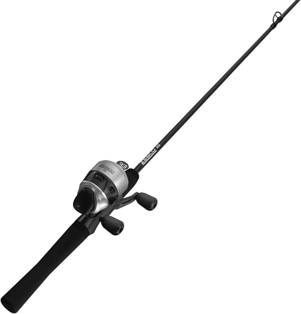 Zebco 33 Spincast Reel and Fishing Rod Combo, 6-Foot 2-Piece Fiberglass Rod with EVA Handle, Quickset Anti-Reverse Fishing Reel with Bite Alert, 30