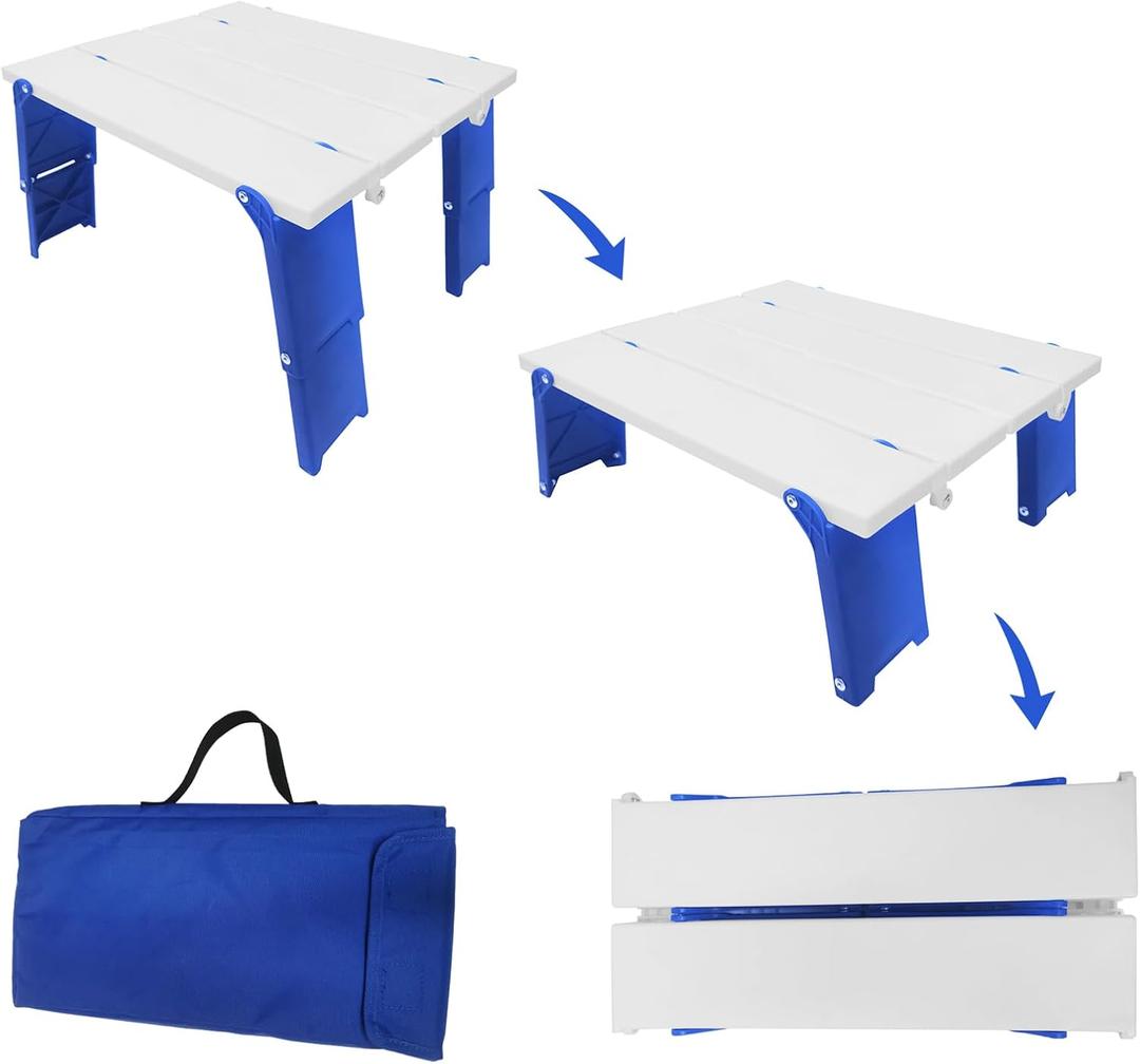 Modern-Depo 15.9"x14.2"x9.6" Large Portable Folding Beach Table for Sand Foldable Height Adjustable Side Table Desk for Camping Picnic BBQ with Carry Bag, Blue