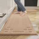 BEQHAUSE Kitchen Rugs Non-Slip Washable [2 PCS], Machine Washable Kitchen Mats Absorbent Soft Kitchen Runner Rugs for Floor, Sink, Hallway, Laundry, 20x32+20x48, Beige