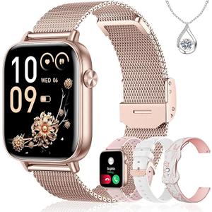 Laret Smart Watch for Women, 1.83" HD Fitness Tracker with 4 Bands, Answer/Make Calls, Heart Rate/Sleep/SpO2/Step Tracking, 100+ Sport Modes, Android/iPhone Compatible Gift (Rose Gold)