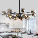 16 Light Glass Globe Chandelier Mid Century Sputnik Pendant Light Fixture Black and Gold Ceiling Light for Living Room Kitchen Dining Room Bedroom Farmhouse