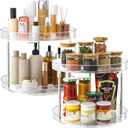 2 Pack 2 Tier Lazy Susan Turntable Organizer, Clear Rotating Lazy Susan, Spice Rack for Cabinet, Makeup and Perfume Organizer for Vanity, Counter Organizer Tray for Kitchen, Bathroom