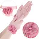 Fascinators Hats for Women and Tea Party Gloves Set, Headband with Feather Pearl Veil for Wedding Cocktail Dresses