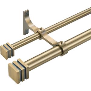 Double Curtain Rods with Aluminum Full Surround Brackets and Cube Box Finials,Antique Bronze Curtain Rods for Windows 72 to 144 inch,1'' Front and 5/8''Back Adjustable Double Drapery Rods