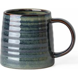 Ceramic Coffee Mugs, 16oz, Large Capacity, Wide Bottom, Transmutation Glaze Craft, Handmade Pottery Mug, Tea Cups with Handle for Office/Home, Dishwasher and Microwave Safe (Dark Green)