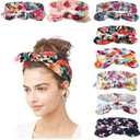 DRESHOW 8 Pack Adjustable Knotted Headbands Cotton Elastic Non Slip Hair Bands Floral Yoga Headbands for Women and Girls
