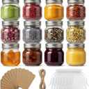 PUSKMAY 8 oz Mason Jars with Airtight Silver Lids - 12 Pack Small Glass Jars Set with Labels & Twine - Wide Mouth Canning Jars for Yogurt, Pantry Spice Organization, Homemade Jam & Honey