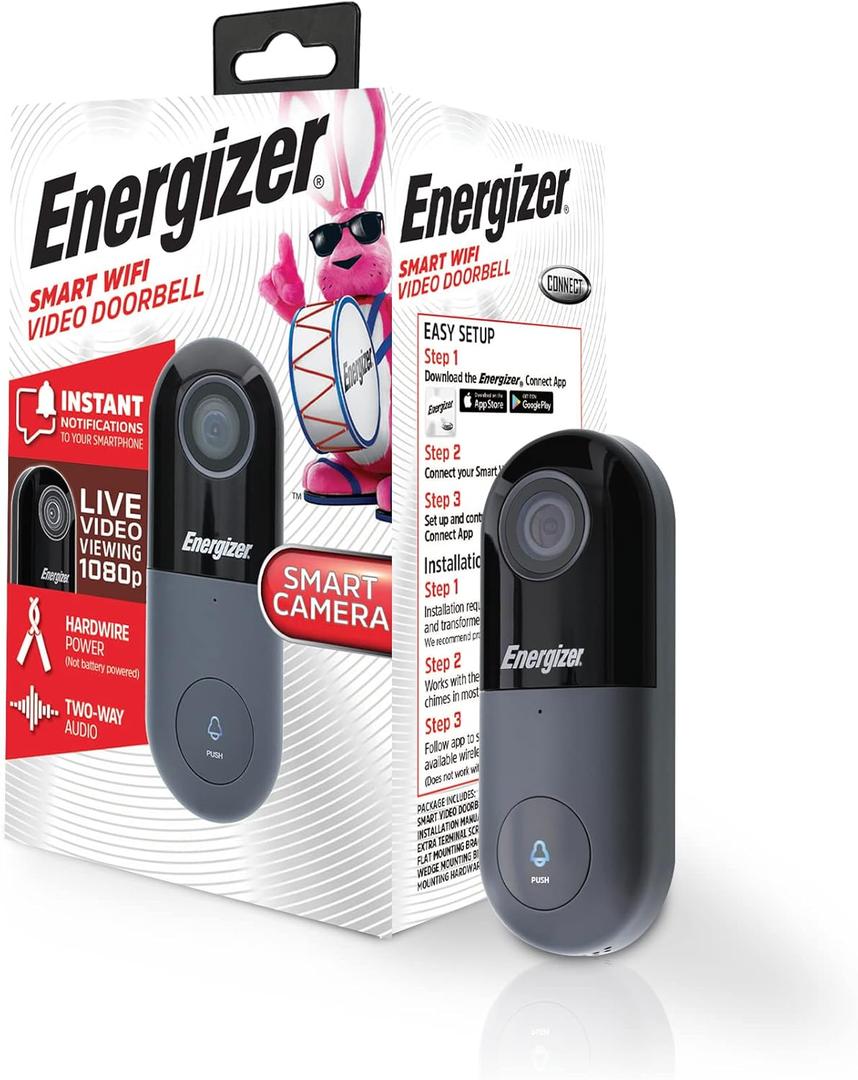 XTREME Energizer Connect 1080p Wired Video Doorbell, Home Security |Requires Existing Doorbell Wires, Not Battery Powered, 2-Way Audio, Cloud Storage, Remote Access, Night Vision, iOS/Android App
