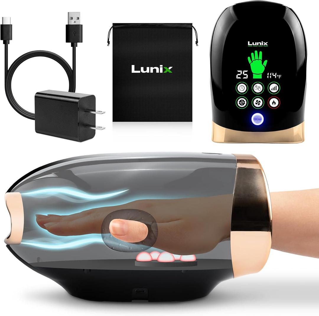 Lunix LX30 Rolling Hand Massager, Kneading + Compression, Heat + Cooling Fan, Finger & Wrist Pain Relief, Cordless Rechargeable, Charcoal Black