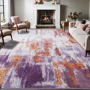 Area Rug 5x7 Washable Rugs Modern Abstract Area Rug Soft Non-Slip Non-Shedding Faux Wool Stain Resistant Floor Carpets for Living Room Bedroom Dining Room Kids Room Home Office (Purple, Multi)