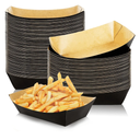 100Pcs Disposable Paper Food Trays Black Paper Food Boat 1lb - Grease-Resistant Paper Food Serving Boats for Christmas Appetizers Parties Carnivals Concession Stand Supplies French Fry Holder