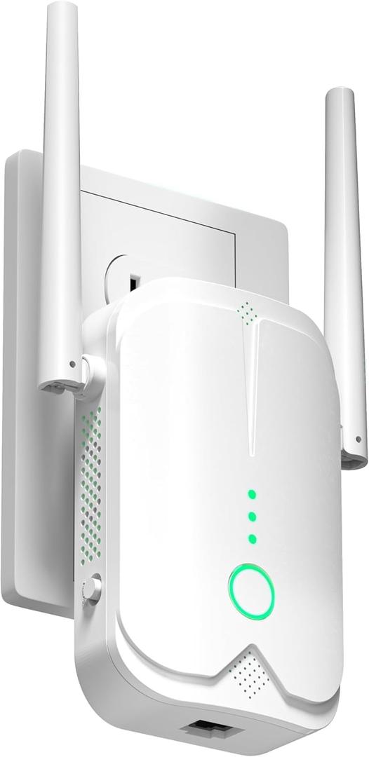 WiFi Extender Signal Booster Up to 9000sq.ft and 50 Devices, WiFi Range Extender, Wireless Internet Repeater, Long Range Amplifier with Ethernet Port, 1-Key Setup, Access Point, Alexa Compatible (Off-White)