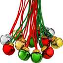 Gejoy 60 Pieces Christmas Bell Necklaces Xmas Bell Decorations for Holiday Supplies (Red, Green, Gold and Silver)