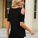 Amoretu Women's Short Sleeve Shirts Cold Shoulder Tops V Neck Blouse Tunic Shirts. S Size