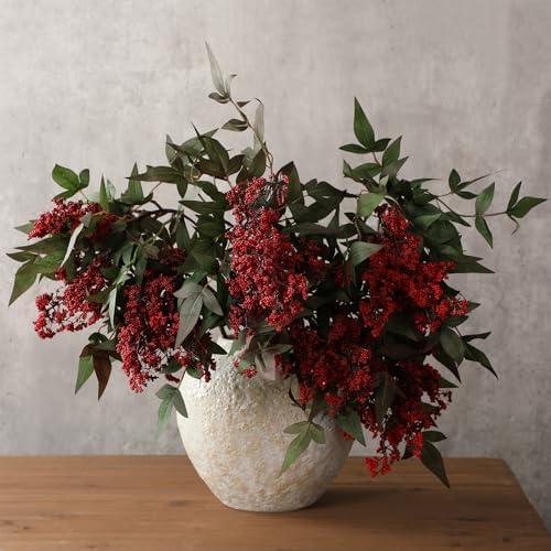Zeyune 3 Pcs Artificial Burgundy Berry Stem 35 Inch Spring Faux Flowers Picks Branches Fake Realistic Sedum Stem Spray for Wedding Holiday Seasonal Farmhouse Mantel Harvest DIY Home Decorations
