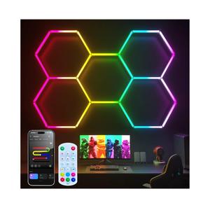 RGB Hexagon Garage Lights, Music Sync LED Hexagon Lights for Gaming Room, Smart App & Remote Control, DIY Honeycomb Ceiling Light for Studio Gym Basement Decor