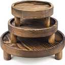 3PCS Wooden Display Risers for Display, Wood Riser Display Pedestal Stand for Home Décor (Rustic Brown,8,6,5'')