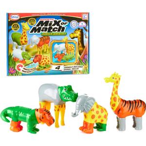 POPULAR PLAYTHINGS Magnetic Animals for Toddlers 1-3, Mix or Match Animal Toys, Set of 4 Gift for Kids - Jungle Animals