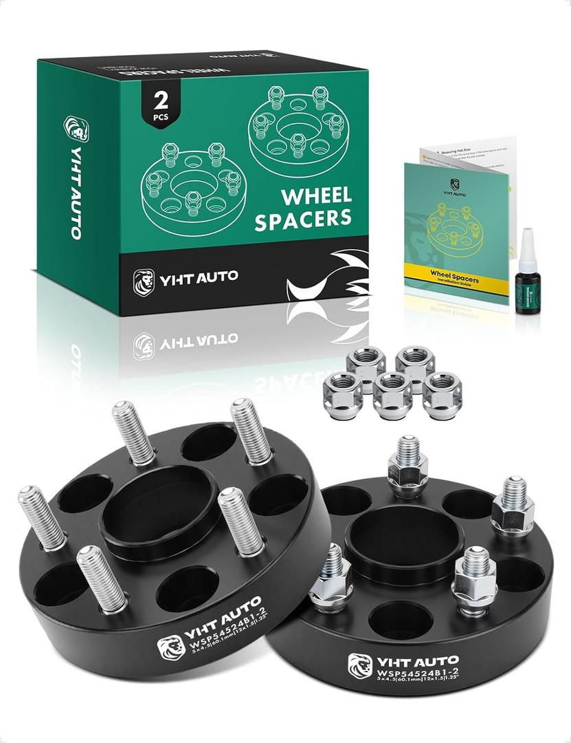 YHTAUTO 5x4.5 Hub Centric Wheel Spacers 1.25 Inch Fits Toyota, Lexus & Scion Models, Camry, RAV4, Prius, Avalon, RX, 5x114.3mm 5 Lug Tire Spacers w/ 12x1.5 Studs 60.1 mm Hub Bore, 2 PCS Black