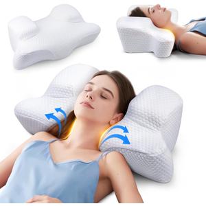 Benazcap Cervical Neck Beauty Pillow - Back Sleeper Pillow Reduces Pressure on Skin, Sleep on Your Back Comfortably, Wrinkle Prevention Memory Foam Pillow for Neck & Shoulder Pain Relief, White