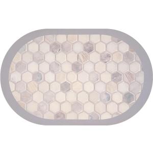 FRESHMINT Marble Bath Mat Soft Round Bathroom Mat Non-Slip Quick Dry Bath Rugs Thin Washable Shower Floor Mats with Super Water Absorbent Layer & Rubber Backing, 20"x32"