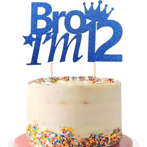 1Pcs 12th Birthday Cake Topper Blue Glitter Bro I'm 12 Birthday Cake Pick Cheers to 12 Years Old Cake Decorations for Pre-teen 12th Boys Theme Party Supplies(Blue)