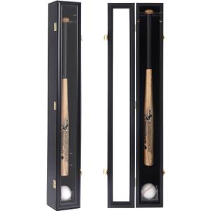 HOROW Baseball Bat Display Case - Baseball Bat Wall Mount Wooden Frame with Acrylic Transparent Door Holder Rack Cabinet Wall Mounted Shadow Box Vertical or Horizontal, w/98% UV Protection-Lock (Single Black)