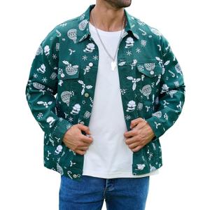 Bindefon Christmas Jean Jacket Men Trucker Unlined Coats Xmas Printed Tops Stocking Stuffers for Man (S)
