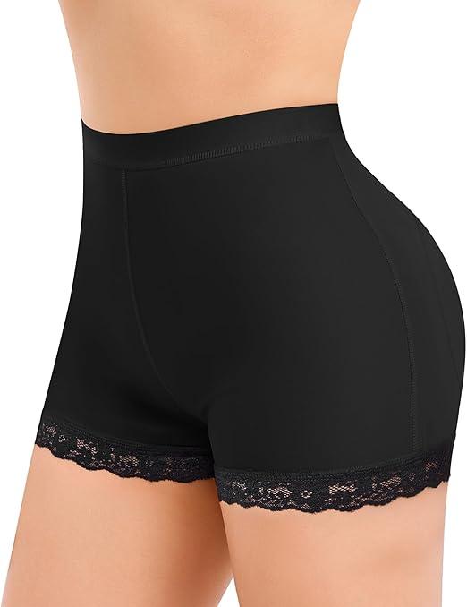 AOSBOEI Boyshort Underwear for Women Butt lifting Shapewear Tummy Control Panties Lace Under Slip Shorts for Dress XL Black