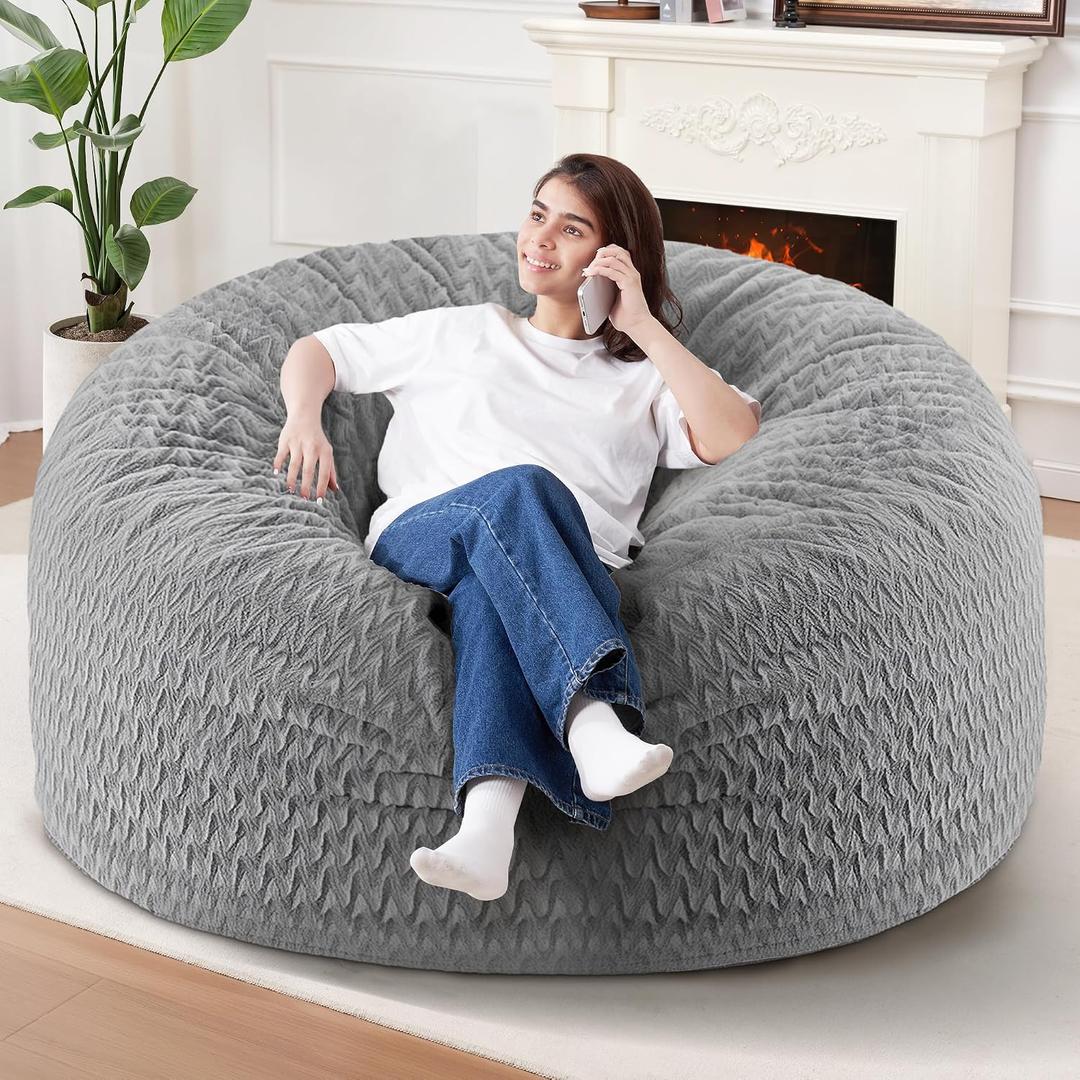 HABUTWAY 5FT Bean Bag Chair,Giant Bean Bag Chairs for Adults,Big Bean Bags with Memory Foam Filled, Large Beanbag Chairs with Chevron Plush Cover-Grey, 5FT-50"x50"x24"