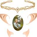 Rhinestone Circlet Crown Headpiece with Elf Ears Dress Up Halloween Cosplay Accessories (Gold)