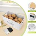 Kitchen Vegetable Storage Set of 3, Metal Onion Garlic Potato Storage Set, Kitchen Canisters Vegetable Keeper Containers with Aerating Holes and Wooden Lid (White)